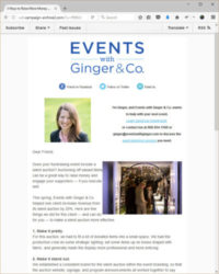 Screenshot of the Events with Ginger & Co Email Newsletter