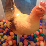 plastic hen laying plastic eggs