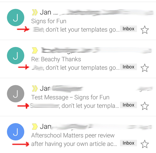 screenshot of email inbox with preheader text highlighted