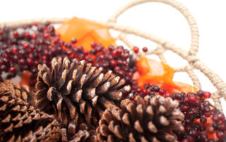 Photo of basket holding pine cones and berries