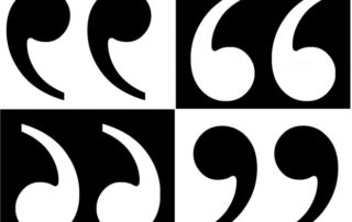 black-white graphic of quotation marks