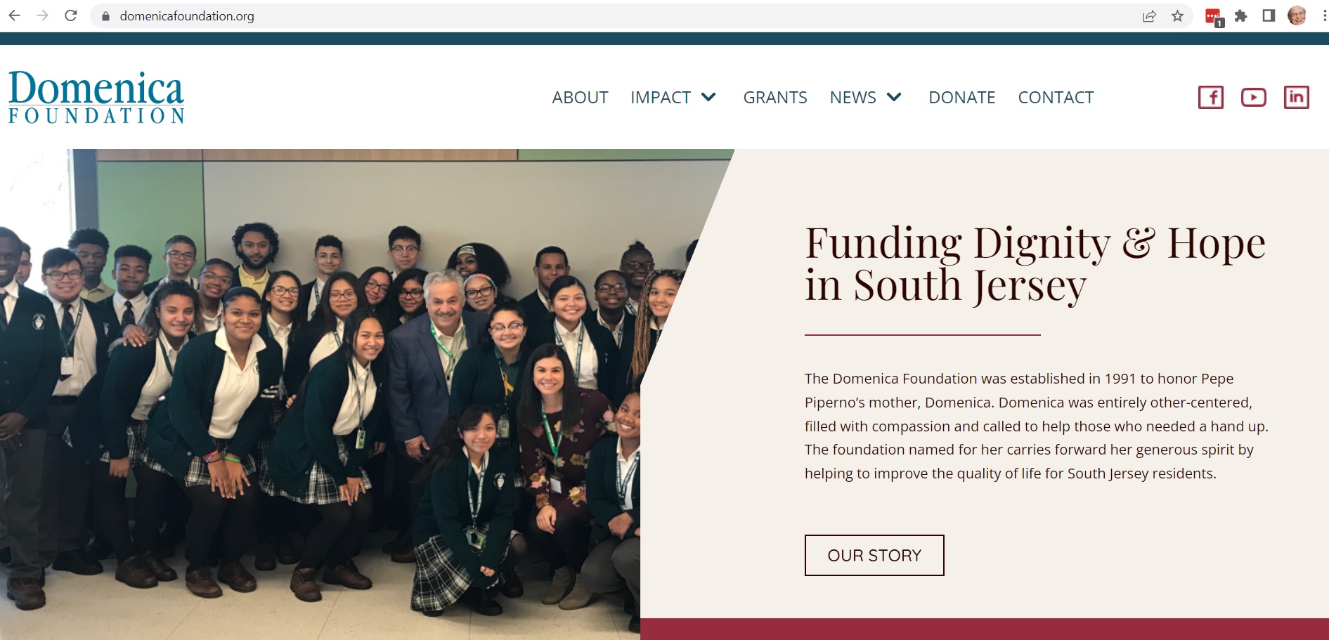 screenshot of Domenica Foundation homepage